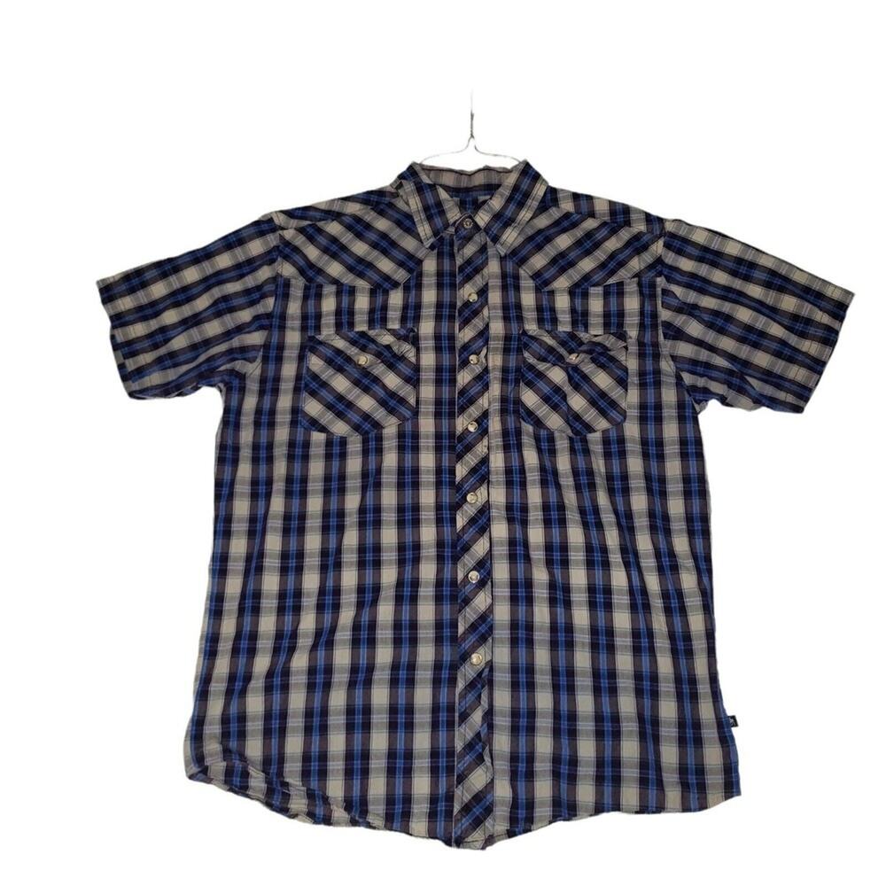 Moose Creek Pearl Snap Button Shirt Men's Sz Medium Short Sleeve Blue Plaid